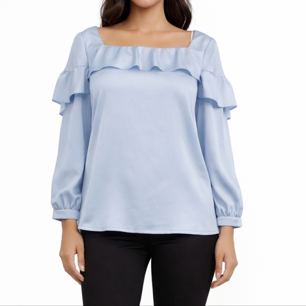 Banana Republic Sky Blue Ruffle Blouse Size S Feminine Work Chic Career Office